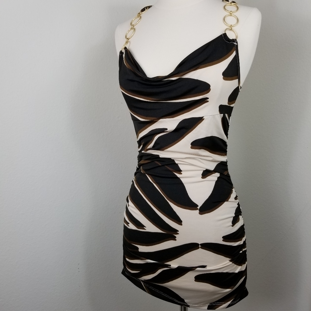 Grass Collection Gold Chain Bodycon Jungle Y2K Animal Dress | Size S